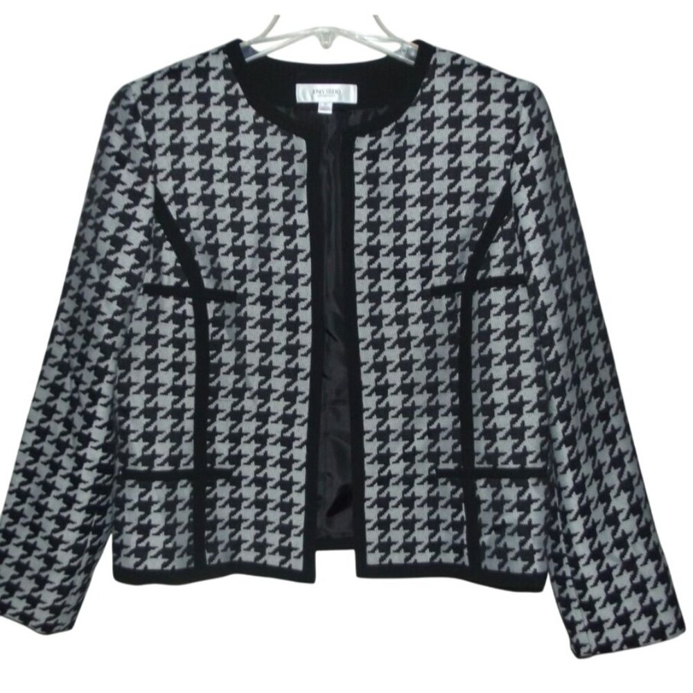 Jones Studio Separates Houndstooth Blazer Jacket Womens Size 14 Black & Gray